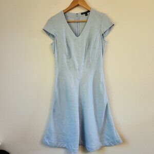 Brooks Brothers Linen Dress A Line Cap Slv Misty Blue Women 2 Classic Chic